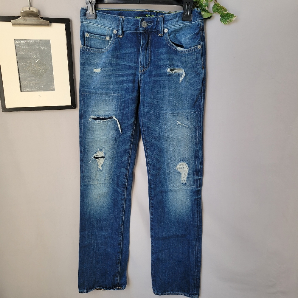 Gap Kids 1969 Straight Distressed Denim Jeans Blue‎ 14 R